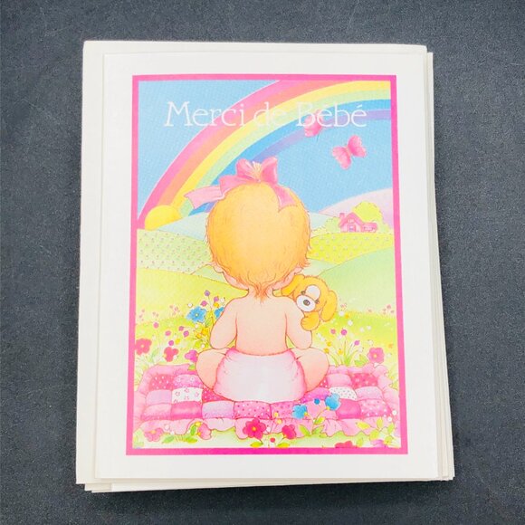 Vintage 80s Baby Birth Thank You Cards (Lot of 24): French Text- Picture Holder - Picture 2 of 10